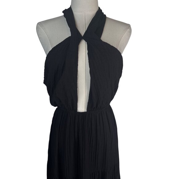 2/$30 Black Lush Size Large Halter Maxi Dress With Open Back & Tiered Skirt - Picture 14 of 16